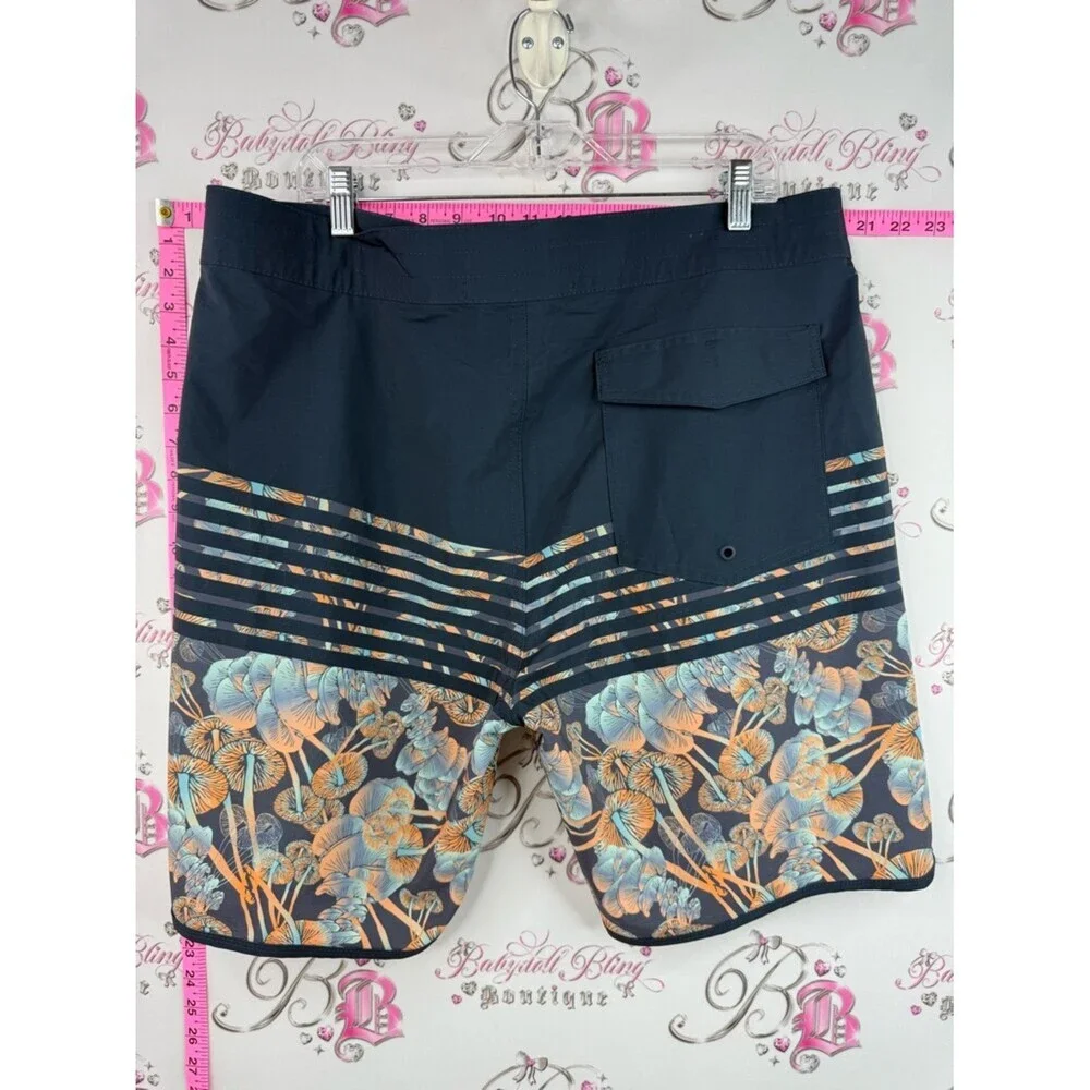 Far west swim board shorts mushroom Men's Floral Stripe Board Shorts - Navy